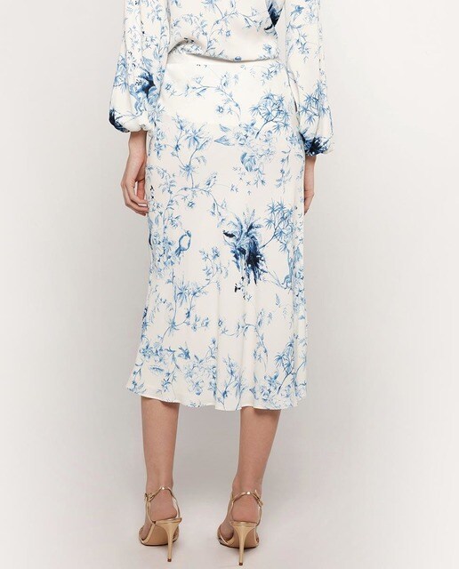 Falda midi al bies con estampado de flores