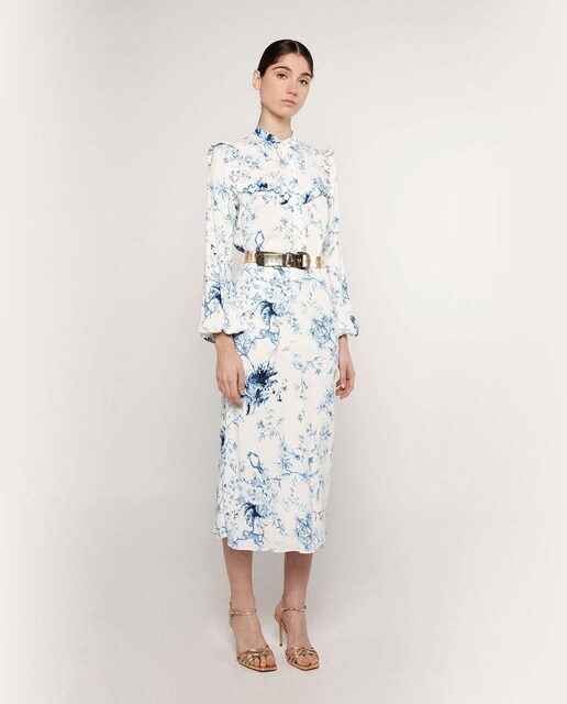 Falda midi al bies con estampado de flores
