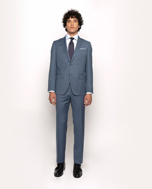 Traje de hombre regular liso 100% lana en azul