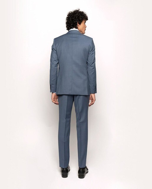 Traje de hombre regular liso 100% lana en azul