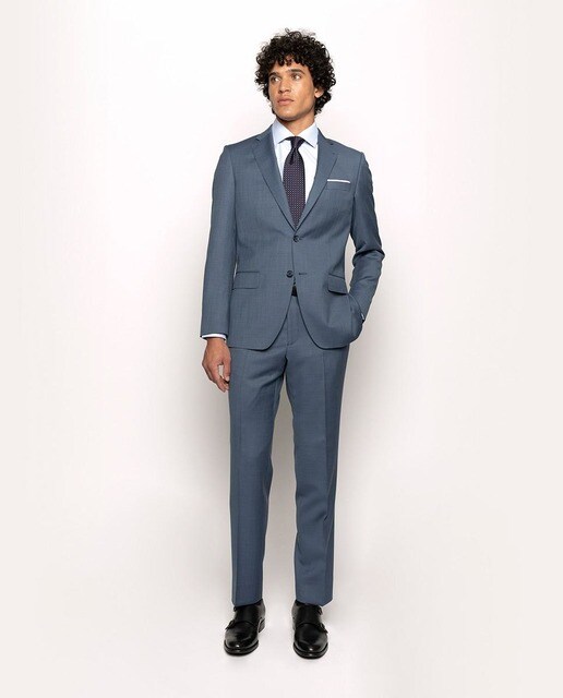 Traje de hombre regular liso 100% lana en azul