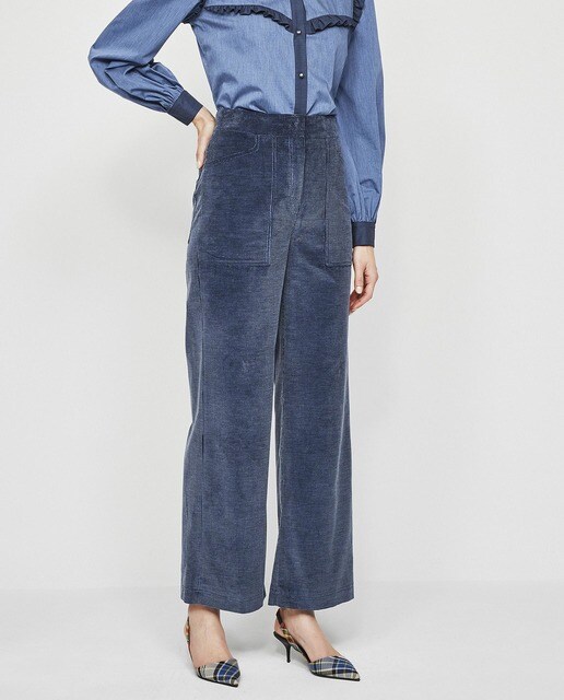 Pantalón recto de mujer de pana de tiro alto