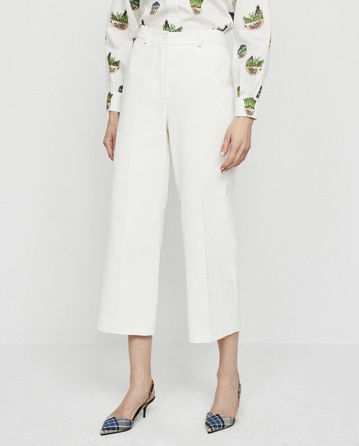 Pantalón recto de mujer de algodón de tiro alto