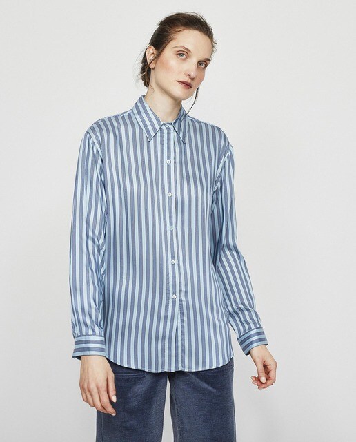 Blusa de mujer de manga larga con seda de rayas