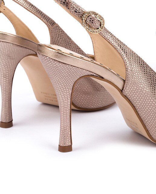 Peep toes de mujer Pedro Miralles de napa grabada en color oro