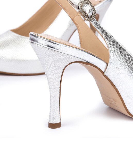 Peep toes de mujer Pedro Miralles de napa grabada en color plata