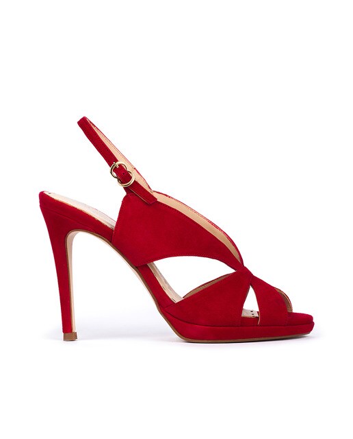 Sandalias de tacón de mujer de ante color rojo