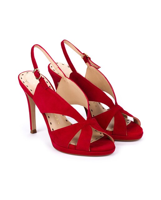Sandalias de tacón de mujer de ante color rojo