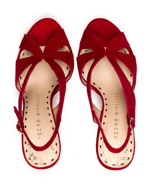 Sandalias de tacón de mujer de ante color rojo