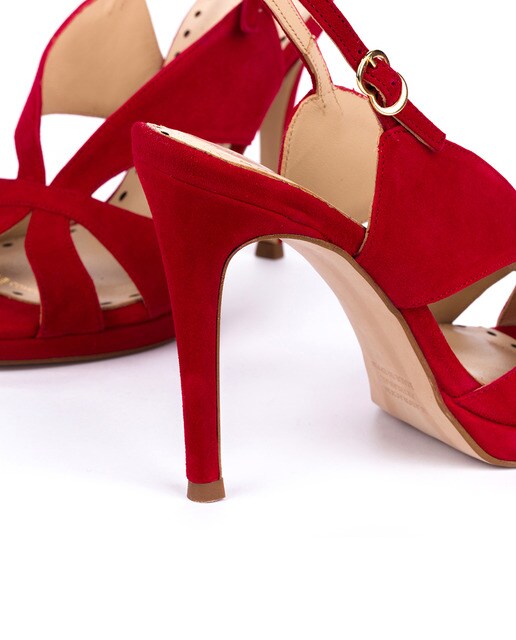 Sandalias de tacón de mujer de ante color rojo