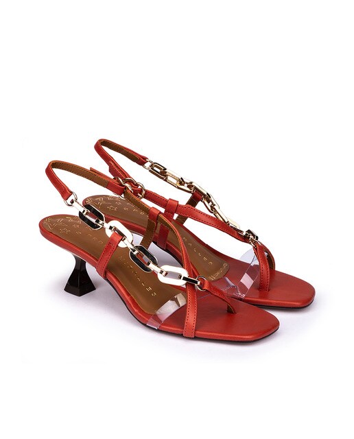 Sandalias de tacón de mujer Pedro Miralles de piel en color rojo