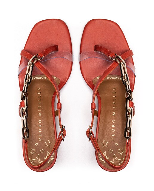 Sandalias de tacón de mujer Pedro Miralles de piel en color rojo
