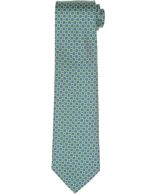 Corbata de seda en color amarilla con estampado de circulos encadenados