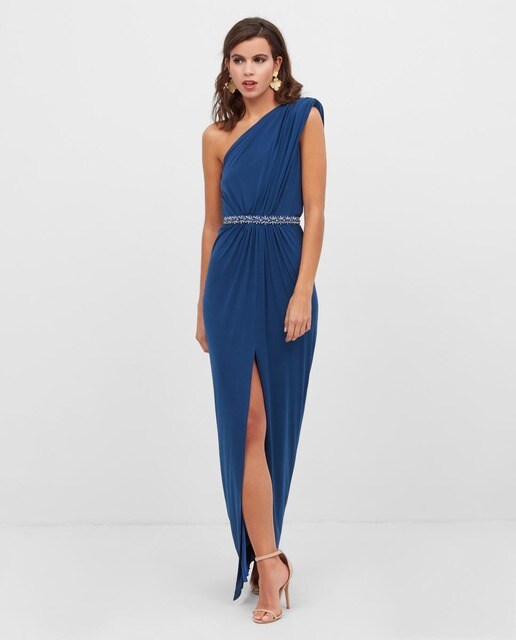 Vestido largo con drapeado frontal