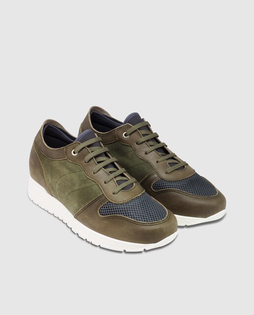 Zapatillas de piel con alza de hombre Masaltos de piel en verde militar