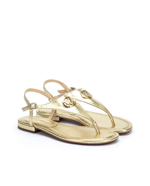 Sandalias planas de mujer Martinelli de piel con hebilla en color oro