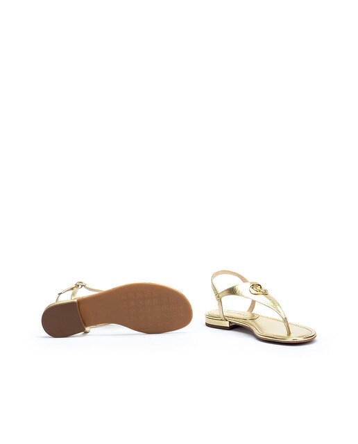 Sandalias planas de mujer Martinelli de piel con hebilla en color oro