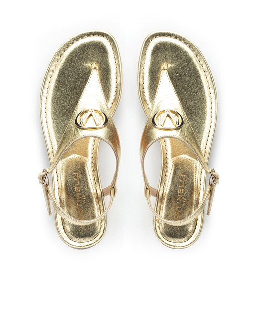 Sandalias planas de mujer Martinelli de piel con hebilla en color oro