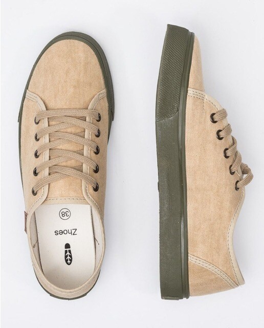 Zapatillas de lona de mujer ecológicas de piqué lavado en camel