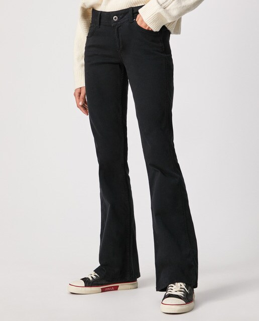 Pantalón de campana de mujer de tiro medio estilo 5 bolsillos