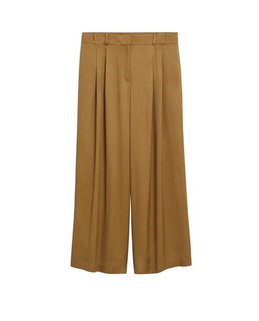 Pantalón ancho de mujer talla grande fluido con detalle de pinzas