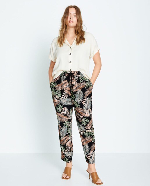 Pantalón ancho de mujer talla grande tipo baggy estampado