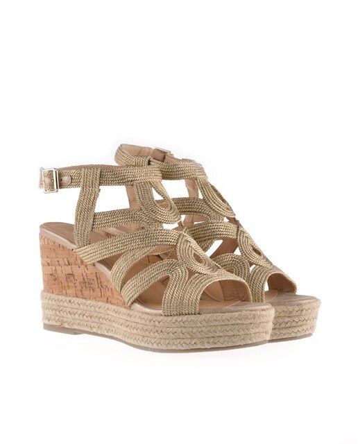 Sandalias de cuña de mujer Bullboxer con diseño de tiras de cuerda en color oro