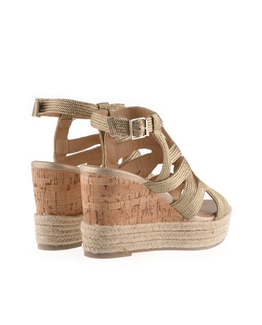 Sandalias de cuña de mujer Bullboxer con diseño de tiras de cuerda en color oro