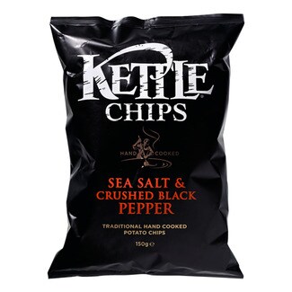 Kettle Batatas Fritas com Sal Marinho e Pimenta embalagem 150 g