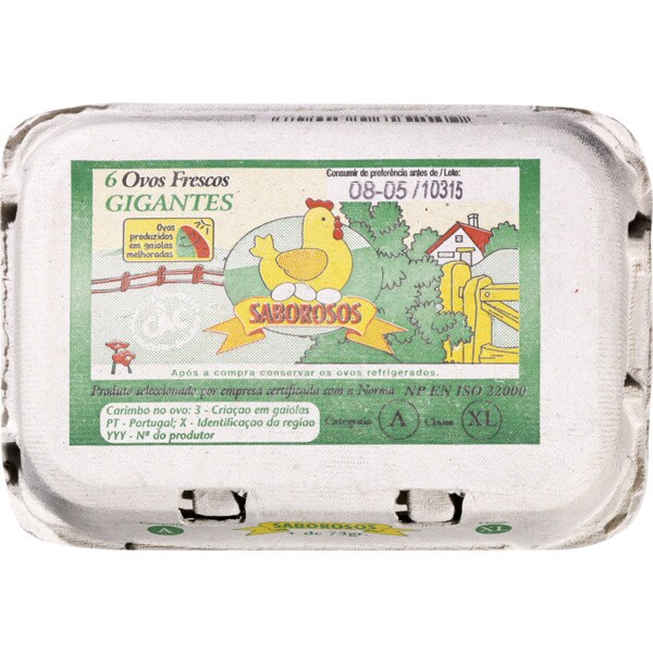 Saboroso Ovos Classe XL embalagem 6 unidades