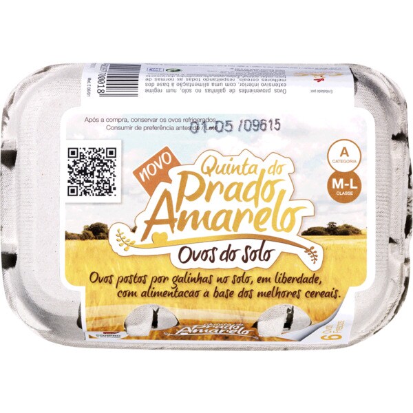 Quinta do Prado Amarelo Ovos do Solo Classe L/M embalagem 6 unidades