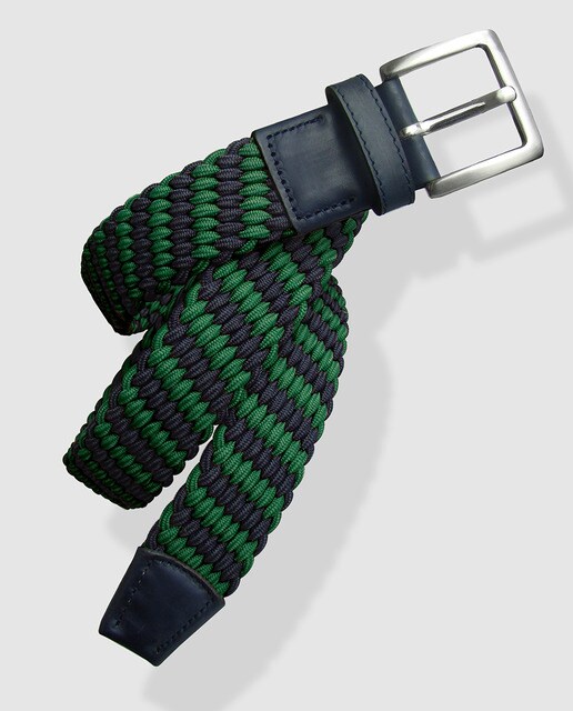 Cinturón de hombre trenzado bicolor en azul marino y verde