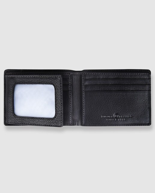 Cartera de piel negra con dos billeteros