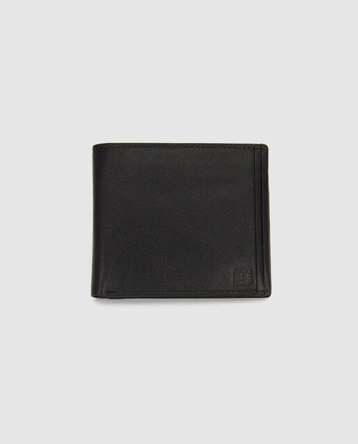 Cartera negra de piel con capacidad para siete tarjetas
