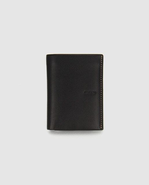 Cartera negra y azul de piel con capacidad para siete tarjetas