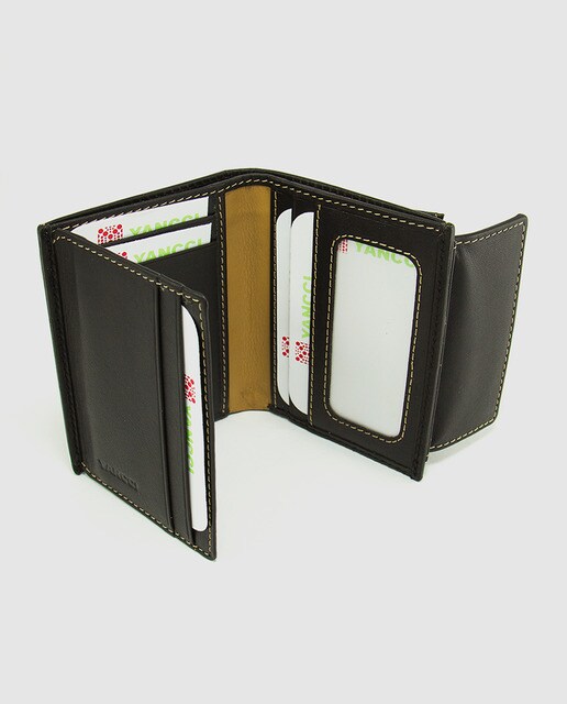 Cartera de piel marrón y camel con dos compartimentos para billetes