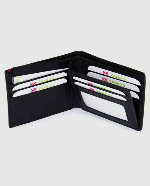 Cartera de piel negra con talcos extraíbles