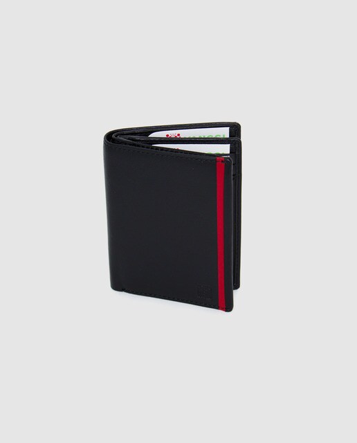 Cartera de piel con vivos rojos