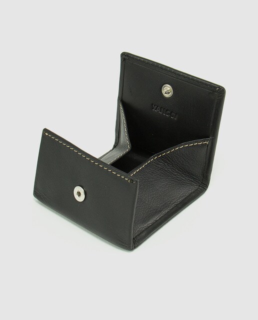 Monedero de piel negra y azul plegable