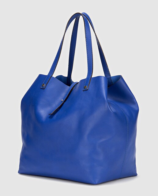 Shopping Sofía de piel en azul con asa media