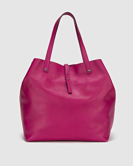 Shopping Sofía de piel en fucsia con asa media