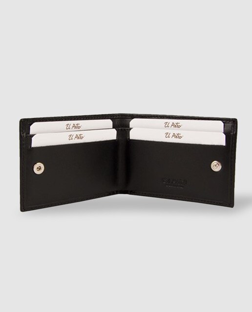 Cartera de piel negra con monedero