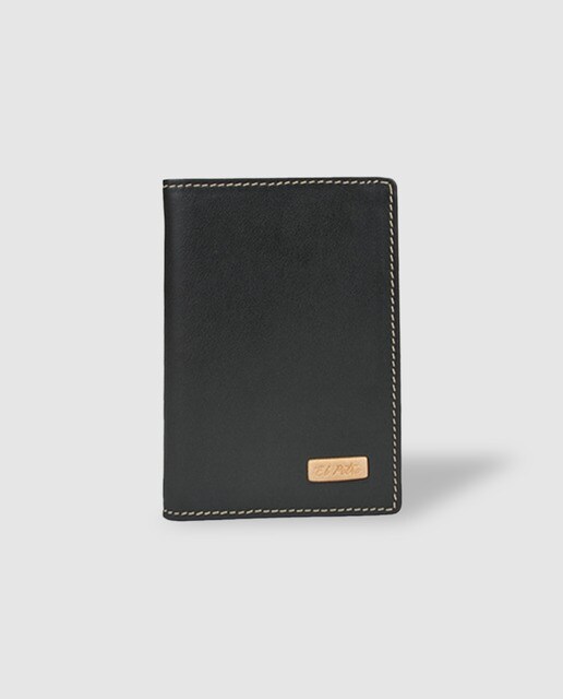 Cartera de piel negra con capacidad para seis tarjetas