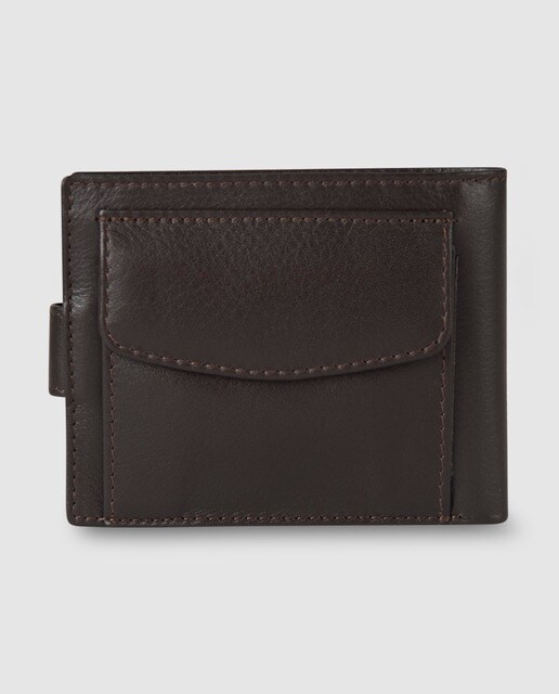 Cartera de piel marrón con monedero exterior