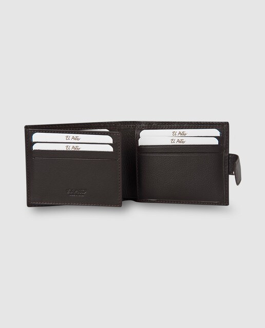 Cartera de piel marrón con monedero exterior