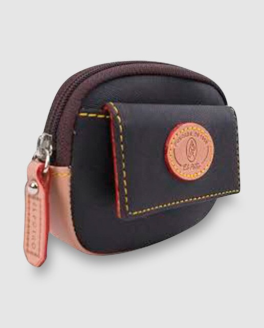 Monedero de lona y piel en color negro con bolsillo exterior