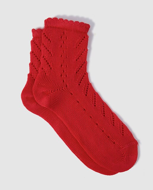 Meias infantis Condor em vermelho rendilhadas