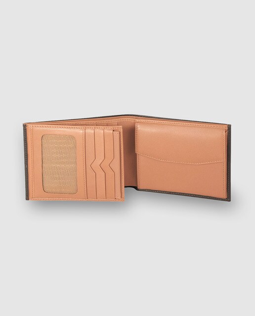 Cartera billetero de piel marrón con interior color cuero