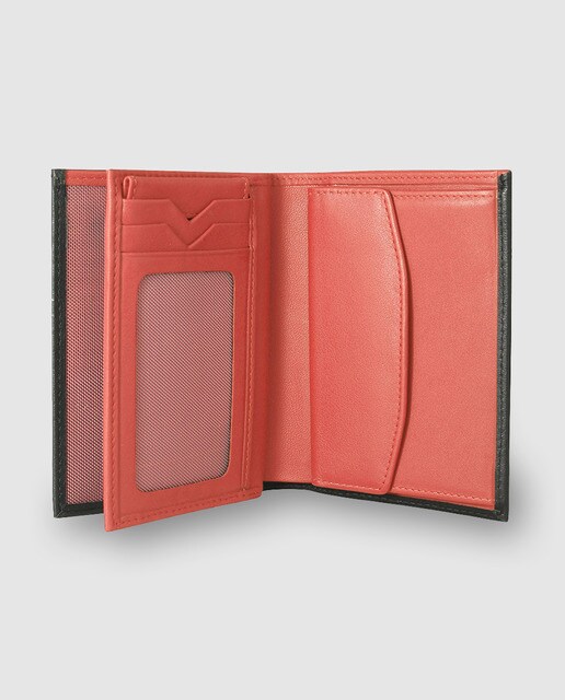 Cartera billetero de piel negra con interior rojo