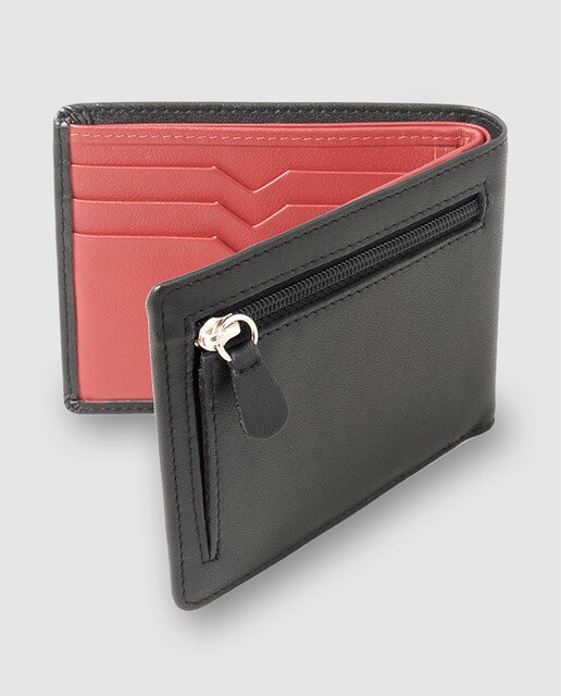 Billetero amaricano de piel negra con interior rojo